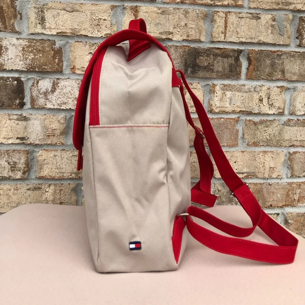 Tommy Hilfiger Red Tan Medium Size Snap/ Zipper Closure Women’s Backpack